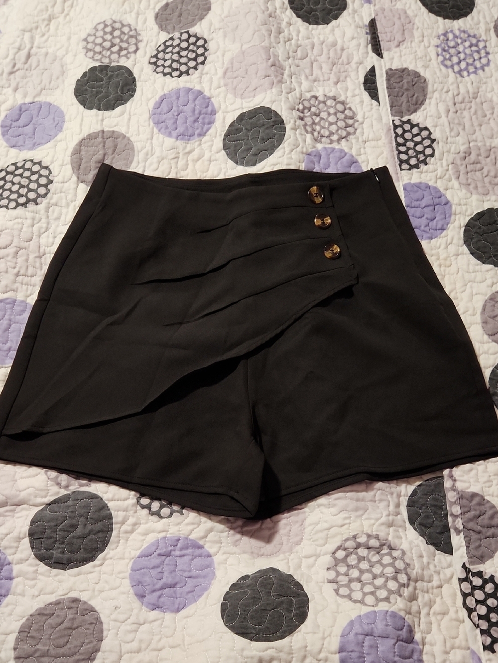 Classic Black Pleated Wrap-Front Women's Shorts
